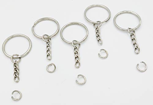 Key Ring with Chain and Open Jump Rings 1 inch, 50 Pack - Thumbnail 3