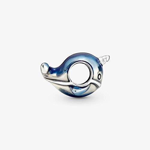 Abalorio de narval Pandora en plata y esmalte azul para pulseras de moda 3