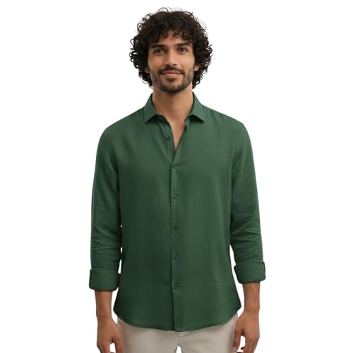 Image of Men's Solid Linen Cotton Shirt | Casual | Plain | Full Sleeve | Summer-Regular Fit|Men Stylish Shirt | Men Formal Shirt