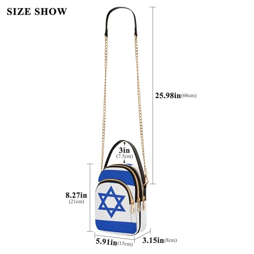 Israel National Flag Womens Shoulder Purse Phone Handbag Small Chain Purse Floral Print Ladies Crossbody Satchel Bag, 5.9" × 8.3" × 3.1"3