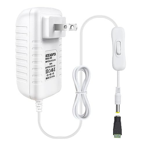 Image of 12V Power Supply, 12 Volt 3A 36W DC Power Supply with On Off Switch, White Switching LED Power Adapter, AC 110V to 12V Wall Wart Transformer Plug for LED Strip Lights with 5.5 /2.1 DC Female Connector