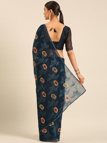 Image of Panzora Women's Chiffon Embroiderd Saree With Blouse Piece