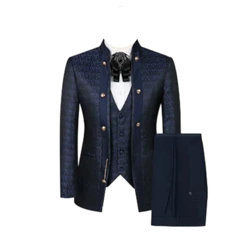 Men's Floral 3 Piece Suit Set Wedding Host Performance Blazer Vest Pants Slim Fit Comfortable Set
