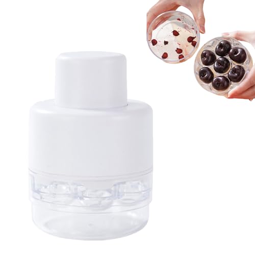 Cherry Pitter, 7-Hole Cherry Stoner Remover for Quick Pit Remove, Multiple Olive Removal Tool with Pits Container, Cherry Pip Remover, Fruit Tools (White)