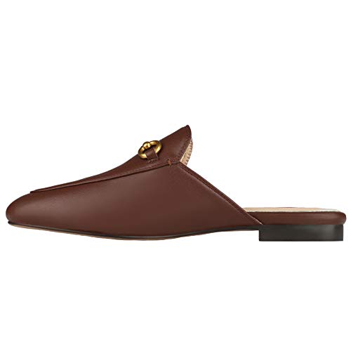 Image of Arqa Mules for Women Almond Toe Leather Flats Slip-on Comfort Backless Loafers Buckle Mule Shoes