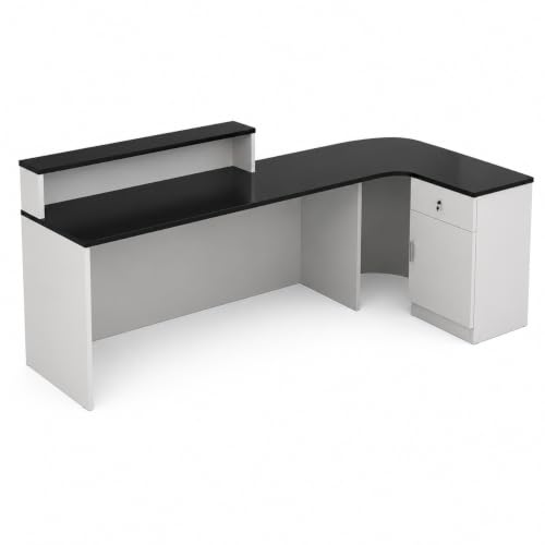 Image of Modern L Shaped Reception Desk with Storage Cabinet for Office Reception Area Showroom and Commercial Front Counter - (RCT-201 MDFL L8W2)