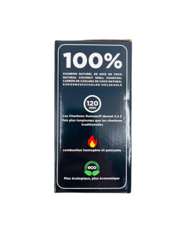 Dumanoff – 1 Kilos Kokosnuss-Holzkohle, Box mit 72 Stück, quadratisches Format 25 mm