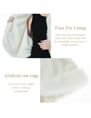 Women Faux Fur Shawls Wraps Bridal Fur Stoles Cloak Coat Fur Trimmed Cape Poncho for Party Wedding Bridal4