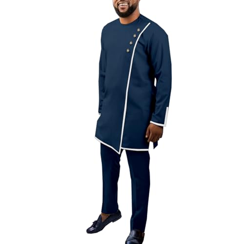 African Suits for Men Casual Two Piece Sets Tradition Tribal Outfits Dashiki Shirt Pants Weeding Attrie