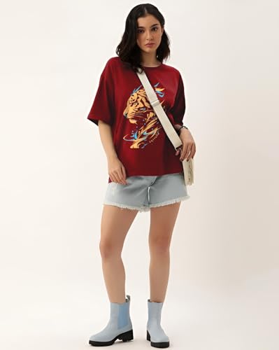 Image of AUSK Oversized T-Shirts || Printed Half Sleeve Tshirt for Womens