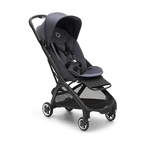Bugaboo Butterfly Ultra Compact Travel Stroller, Small & Lightweight, Easy 1-Second Fold, Ergonomic and Extra Spacious City Pushchair from Baby to Toddler, Comfortable Steering, Black/Stormy Blue Cover