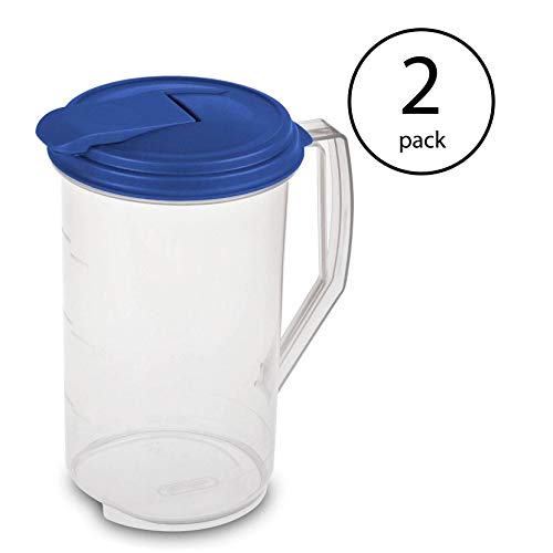 Sterilite 2 x 2 quart Round Pitcher, Blue Sky Lid with Clear base