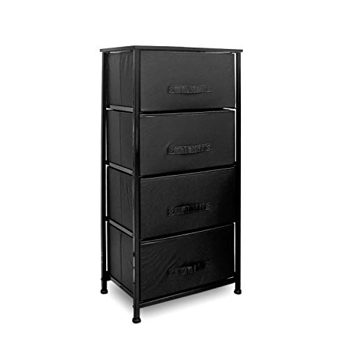 Clarisworld Drawers Storage Tower Dresser - Wood Top, Sturdy Steel Frame, Organizer Unit for Bedroom, Hallway, Entryway, Closets – Laminated Fabric (Black -4 Drawers)