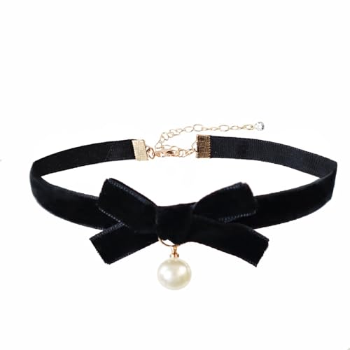 Bow Necklace for Women Red Bow Choker Black Ribbon Necklace Pearl Pendant Necklace Cute Bow Knot Necklace for Christmas Gifts
