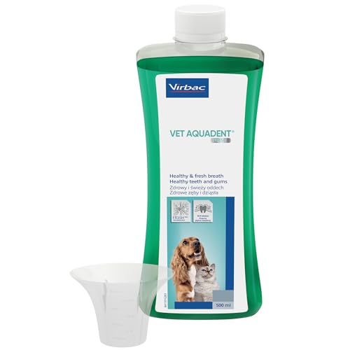 Virbac Vet Aquadent FR3SH – Solución Oral para el Agua de Perros y Gatos – contra el Mal Aliento y la Placa – Enjuague bucal -Triple acción - 500 ml
