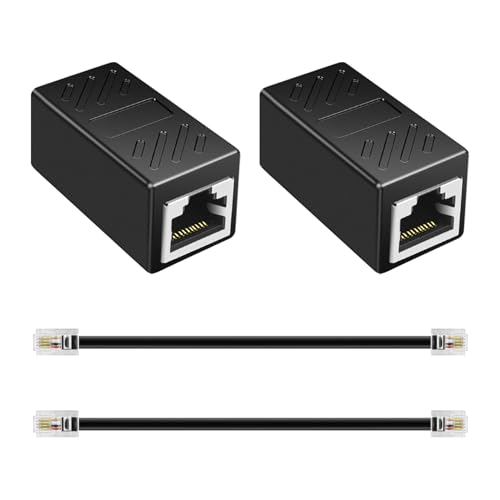 Pack de 2 Adaptador Hembra RJ45 a Macho RJ11, Conector RJ45 8P8C a RJ11 6P4C, Adaptadores Convertidor de Cable para Teléfonos Analógicos, Fax, Modem ADSL, Conector de Red Ethernet, Negro
