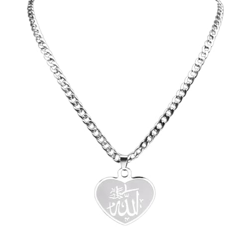 Collier pendentif cœur Allah unisexe en acier pour homme et femme