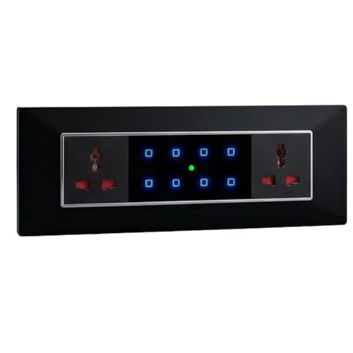 Image of Smarteefi Touch 8 Port Modular WiFi Smart Switch Board, 6 Smart Switch, 2 Smart Plug, Compatible with Alexa & Google Home, Black (Size: 8M-Horizontal (262mmx90mmx40mm))