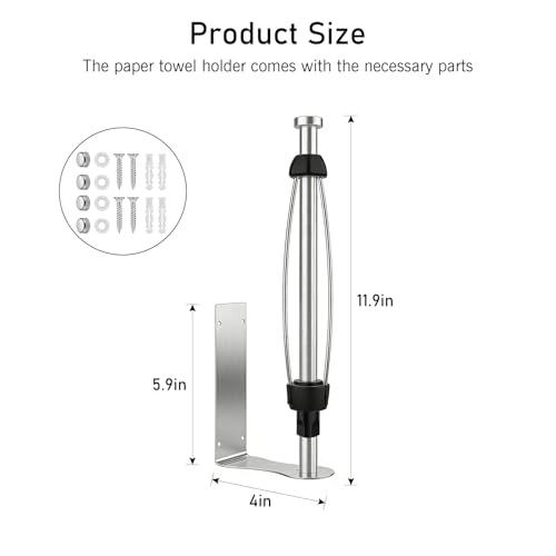 Image of SetSail Paper Towel Holder, 2 Packs Single Hand Operable Paper Towel Holder Under Cabinet with Adjustable Damper Easy Tear Wall Mount Self-Adhesive or Drilled for Kitchen Bathroom, Silver