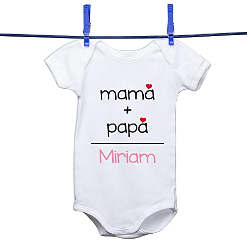 Calledelregalo Body para bebé o camiseta infantil personalizado - Body 'Mamá + papá' con su nombre - Regalo original body o camiseta con nombre