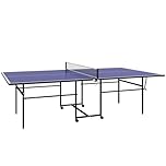 Soozier Full Size Ping Pong Table Set, Foldable Table Tennis Table with Net, 2 Paddles, 3 Balls, Indoor Portable Table with Wheels for Home Gym, Blue