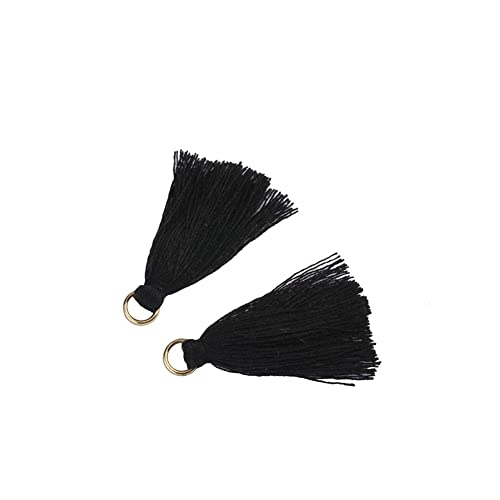 Egurs 100 unidades de mini borlas de 3 cm, multicolor, colgantes, borlas, flecos, pequeños flecos para manualidades, joyas, pendientes, pulseras, llaveros, color negro Cover