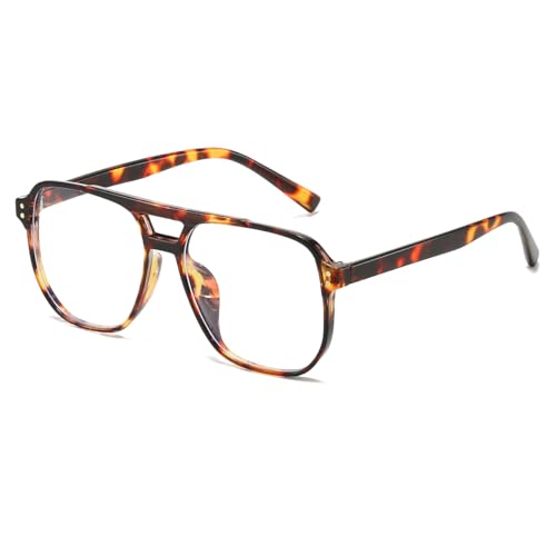 JOVAKIT Aviator Blue Light Blocking Glasses for Women Men, Fashion Fake Nerd Clear Square Pilot Frame Computer Glasses (Tortoise)