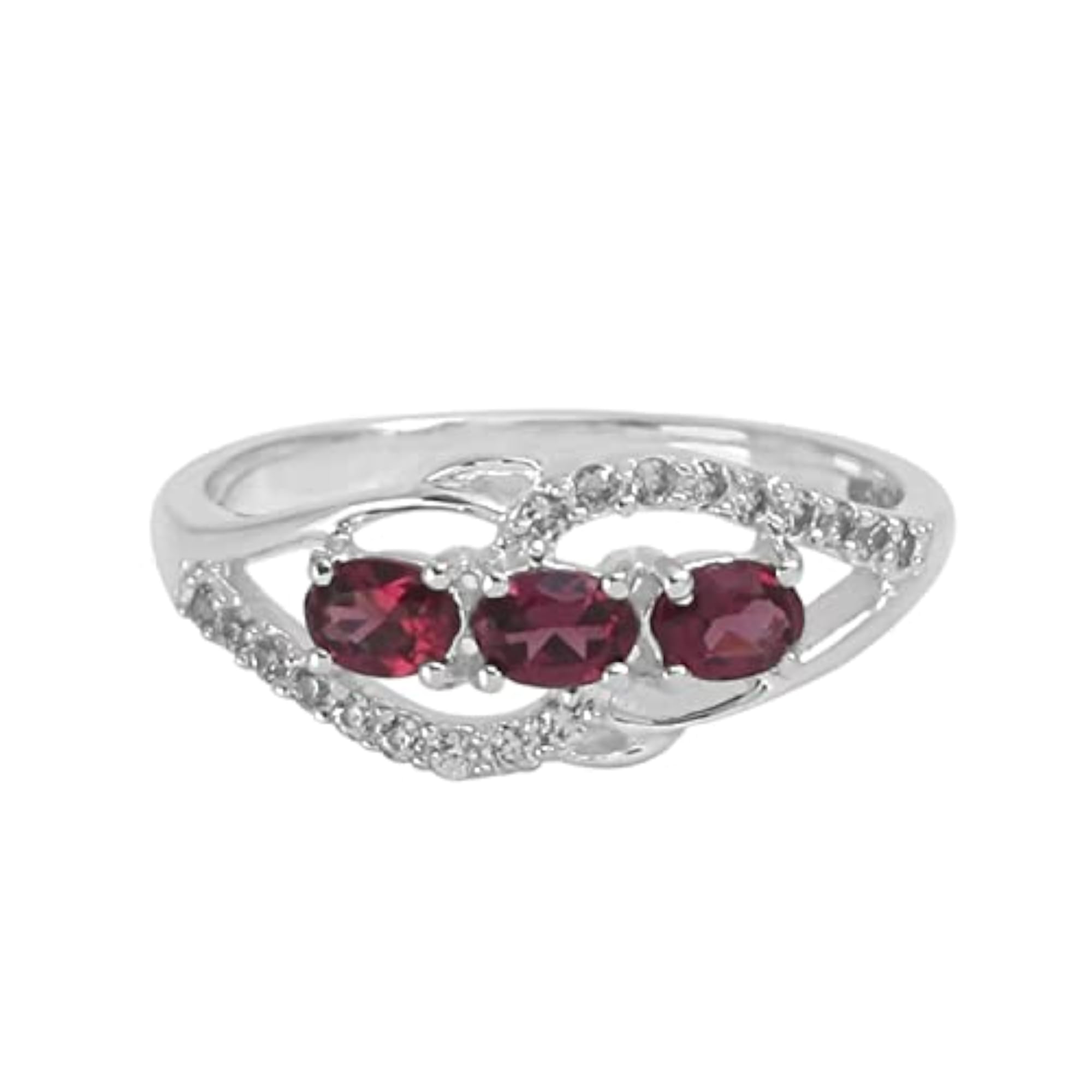 Women's 925 Sterling Silver Rhodolite Garnet & White Zircon Ring