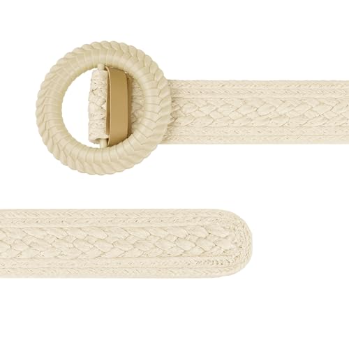 Women's Vintage Round Buckle Woven Belts Boho Waist Belt for Dress2