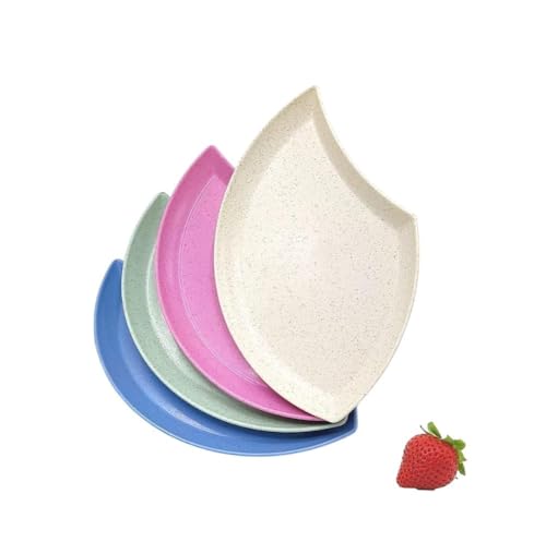 Image of Wheat Straw Flower Petal Shaped Snack Serving Plates (Set of 4) | Chips & Dip Appetizer Tray for Snacks, Desserts, Salad, Sushi & Dry Fruits | Microwave & Dishwasher Safe (Random Color)
