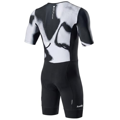 Santic Herren Triathlonanzug Gepolstert Einteiler Kuzarm Pro Fahrrad Skinsuit Rennsport Trisuit Abnehmen Radsportanzug Weiß XL