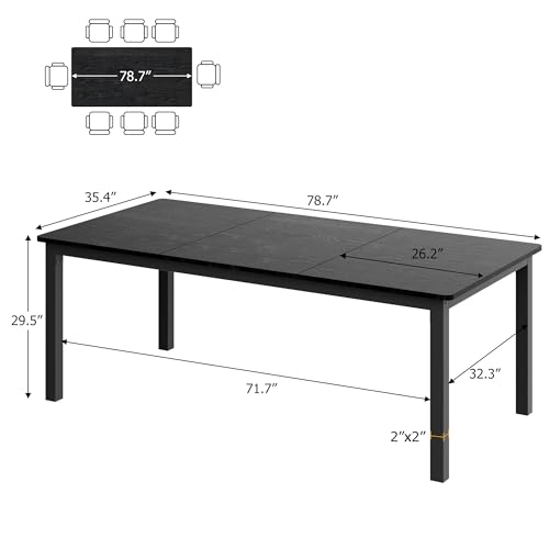 GarveeHome 78.7 in Industrial Dining Table for 6, Wooden Long Dinner Table with Mortise Tenon Design, Kitchen Table with Sturdy Metal Legs, for Dining Room Home Office Living Room, Black - Image 3