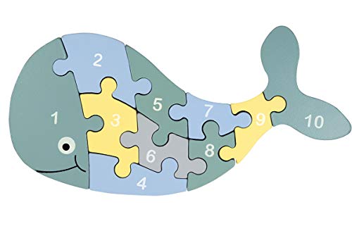 Kindsgut Puzzle en Bois 3D Chiffres, Jeu éducatif Animaux, Baleine