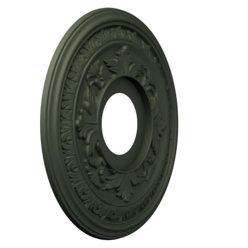 Image of Ekena Millwork 13 inchOD x 3 1 /2 inchID x 3 /4 inchP Baltimore Thermoformed PVC Ceiling Medallion (Fits Canopies up to 5 1 /4 inch), UltraCover Satin Hunt Club Green