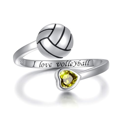 Bague volleyball argent 925 ajustable avec pierre de naissance