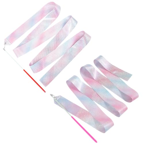 KALLORY 2 Cintas de Baile Rítmico 2 Metros en Poliéster Rojo, Ideales para Actuaciones y Rutinas de Gimnasia Artística, Paquete de 2 Piezas