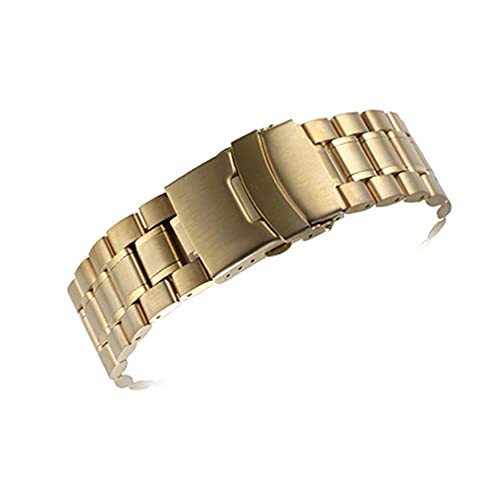 LCJQ Uhrenarmband 18mm 20mm 22mm 24mm Edelstahl Gebogene Ende Uhr Band Männer Frauen Metall Feste Doppelschloss Schnalle Strap Armband Zubehör Ersatzband (Color : Gold, Größe : 18mm) Cover