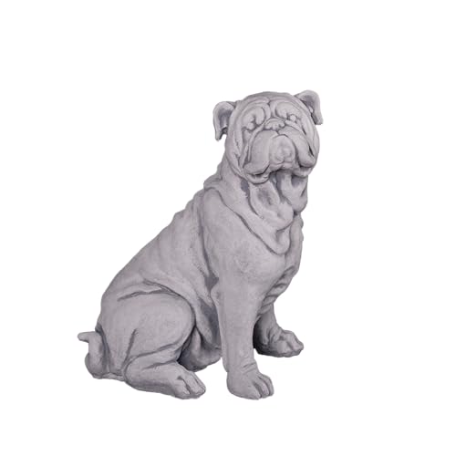 gartendekoparadies.de Englische Bulldogge, Steinfigur, H. 32 cm, 10 kg, Grau, frostsicher aus Steinguss für Außenbereich