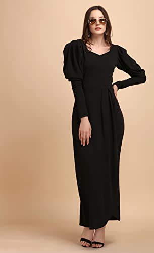 Image of Sheetal Associates Women's Puff Sleeve Wrap Bodycon Casual Maxi Dress Black