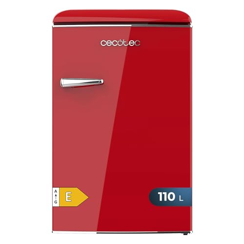 Cecotec Mini Nevera Retro 1 Puerta - 110 L Bolero CoolMarket TT Origin 110 Red E. Mini Frigorífico, ICEBOX, Luz Interior, Tirador Cromado, Bandejas Cristal, Abridor Botellines, Estilo Vintage en Rojo