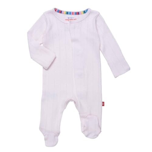 Magnetic Me 100% Organic Cotton Magnetic Baby Footie Pajamas | Super Soft Cotton Fabric | Love Lines Pink Pointelle | Newborn