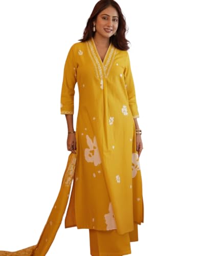 Image of Women's Mulmul Cotton Kurti with Pant and Dupatta