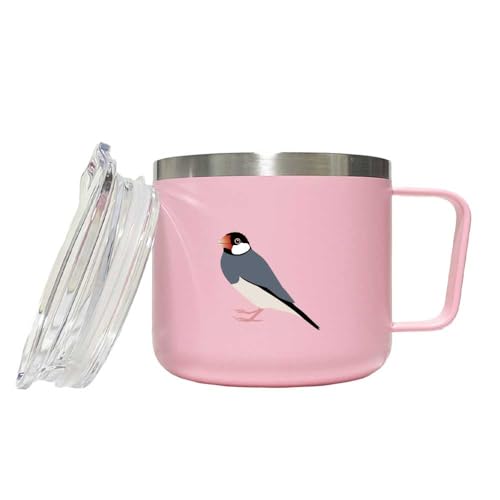 Fave 文鳥 蓋つき ステンレス マグカップ ピンクxノーマル 320ml 保温 保冷 ふた 二重構造 オリジナル 桜文鳥 白文鳥 鳥 小鳥 ペット