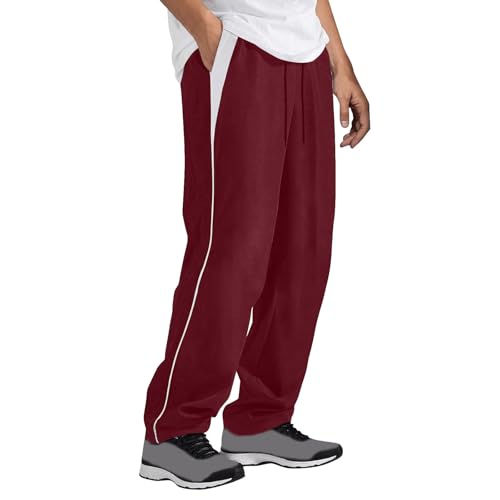 Men's Casual Fleece Sweatpants Open Bottom Loose Fit Moisture Wicking Track Pants Striped Athletic Joggers