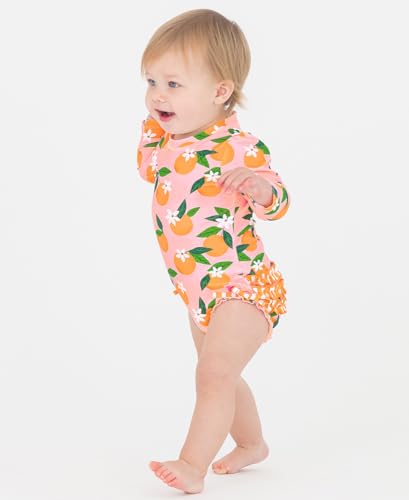 RuffleButts Baby Girls UPF 50+ Sun Protection Novelty Print Long Sleeve One Piece Rash Guard Swimsuit with Zipper3