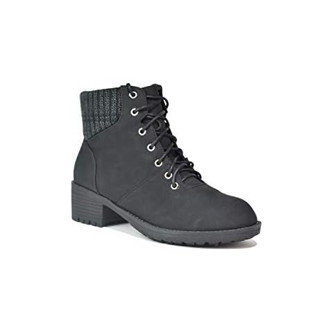 Ladies New Ankle Lace Up Winter Boots Grip Sole Hiking Combat Shoes UK Size 3-8 (Black, 4) Cover