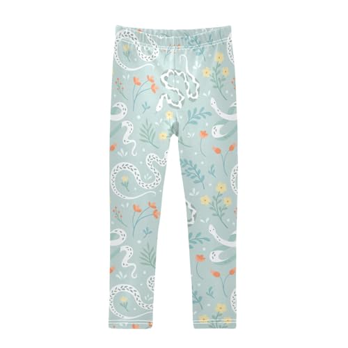 CaTaKu Girls Leggings Cute Snakes Floral Leggings for Girls Kids Athletic Workout Yoga Pants Size 4-10T