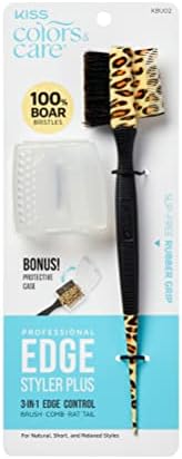 KISS Colors & Care 3-in-1 Professional Edge Styler Plus with Case - Slip-Free Rubber Grip, 100% Boar Bristles, Fine Tooth Comb, Pin Tail Tool, & Protective Case, Versatile & Ultra-Functional, Smooth & Sleek Styling