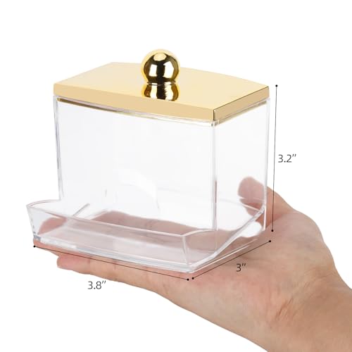 Image of Tbestmax 10oz Qtip Holder Dispenser L Size Bathroom Container with Gold Lid for Bathroom Organizer Accessories Decor Storage-Qtips Cotton Ball Holder