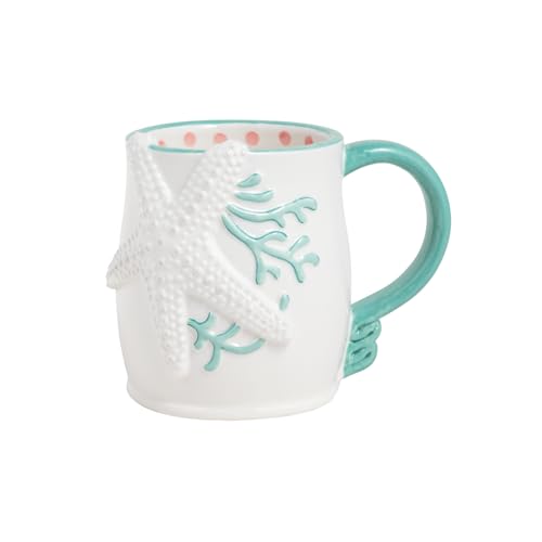Taza de cerámica blanca Mud Pie con diseño de estrella de mar miniatura 1